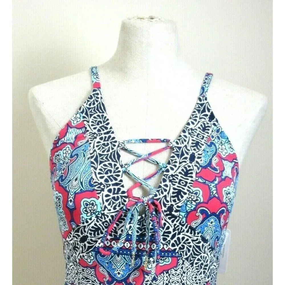 COPY - Tommy Bahama Womens Riviera Tile Lace Front 1 Piece Swimsuit Cerise Size…